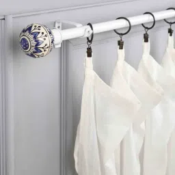 the decor mart Timeless 19 mm Iron Curtain Rod with White & Blue Ceramic Finial image 1