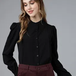 fithub Women Regular Fit Solid Club Collar Formal Shirt image 5