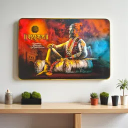 masstone Shivaji Maharaj Crystal Embedded Painting | Wall decor | Gold Slim Frame Resin Painting 12 inch x 18 inch Painting-picture-17