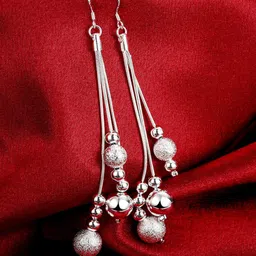 yellow chimes Earrings for Women and Girls | Silver Long Dangler Silver Tassel Earring image 2