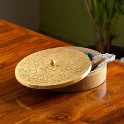 exclusivelane Handcrafted' Chapati Roti Box Brass & Mango Wooden Serve Casserole image 3
