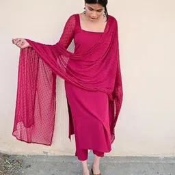 king creation Women Solid Cotton Blend A-line Kurta image 1