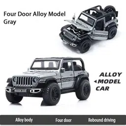 ruhani toys & gift gallery Metal Open Body Metal Thar Wrangler Toy Car 1:32 Die-cast Pull Back (Grey) image 2