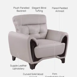 durian Radiance Leather 1 Seater Sofa In Light Grey Colour image 3