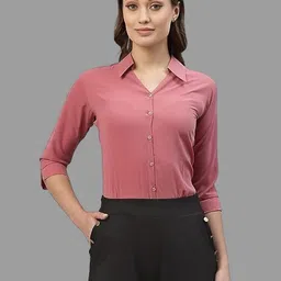 Women Regular Fit Solid Curved Collar Casual Shirt-image-36