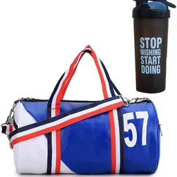groupers 57 PU Leather Gym Duffle bag ll SWSD Sipper Bottle - Blue White Fitness Accessory Kit Kit-picture-33