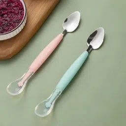 toonpur kids Double Head Soft Silicone Spoon with Scraper - Silicone, Steel, Plastic image 4