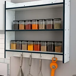 craftbuzz Containers Kitchen Rack Marble Texture Design, Multi-Layer Storage, Hanging Hooks & Spice Organizer Wood-picture-30