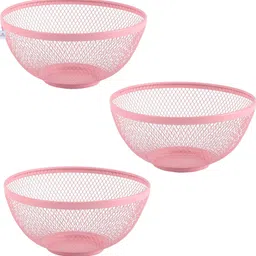heart home Pack of 3 Multipurpose Mesh Fruit Basket For Dining Table | HW-14-PNK | Pink Stainless Steel Fruit & Vegetable Basket-picture-21