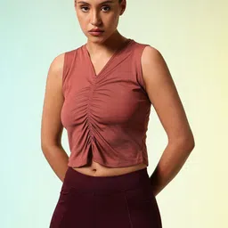 hrx by hrithik roshan Women Solid V Neck Polyester Red T-Shirt image 3