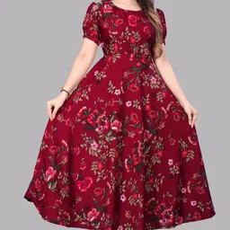 setsuf Women Fit and Flare Maroon Maxi/Full Length Dress-picture-16