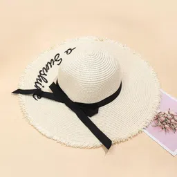 INFISPACE Women's Embroidered Straw Sun Hat| Ladies Wide Brim Vacation Beach Sunscreen Hat image 3