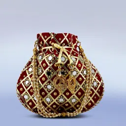 lookingfab Women Maroon Potli-picture-20