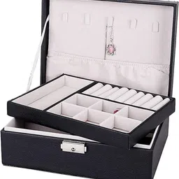 blapoxe Jewelry Box for Women and Girls, 2 Layers Jewelry Organizer Container PU Leather Storage Case with Removable Tray, Holder for Necklaces Earrings Vanity Box-picture-16