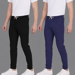 kashmiri queen Pack of 2 Men Solid Black, Blue Track Pants-picture-11