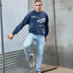 metronaut Men Printed Round Neck Dark Blue Sweater image 4