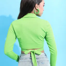 tokyo talkies Casual Extended Sleeves Solid Women Green Top image 2