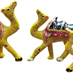 shree sanwariya seth Royal Rajasthani Hand-Painted Camel Figurine Set Yellow Decorative Showpiece - 11 cm image 5