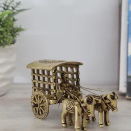 rhapsodically made Bullock Cart Gold Brass Showpieces-picture-1