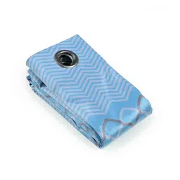 saral home Blue Polyester Geometric 7 ft Light Filtering Eyelet Door Curtain image 3