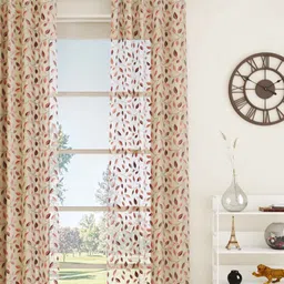 Maroon Floral Polyester 7 Ft Sheer Eyelet Door Curtain by GM Fabrics image 2