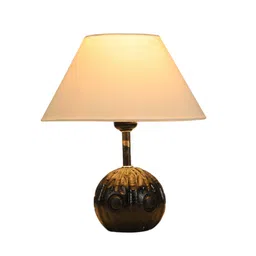the lighting hub Hazel Off White Cotton Shade Table Lamp With Wood Base image 3