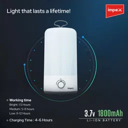 impex IL 670 LED Rechargeable Lantern with 48 SMD LEDs | 1800mAh Battery | Grey, White Plastic Table Lantern image 3