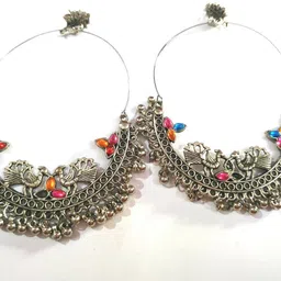 darsh collection Attractive & Beautiful Round shape big Earing for girls & women Beads Silver Huggie Earring-picture-16