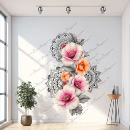 divinedesigns 51 cm Colorful Floral Flowers & Beautiful Mandala Design Art Self Adhesive Sticker-picture-38