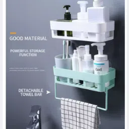 qxore Bathroom Shelf Organizer, Wall Mounted Shelf, Bathroom Hardware, Storage Racks Plastic Wall Shelf image 4