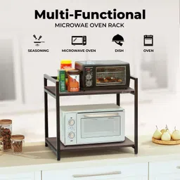 wow craft Containers Kitchen Rack 2 Layer Multipurpose Shelf | Microwave Oven Stand, Storage Organiser (Brown) Wood image 3