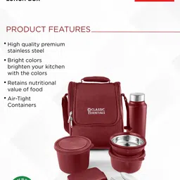 classic essentials Supreme Microwave Safe Set of 5 with Bottle|Bag & Cutlery 5 Containers Lunch Box image 2