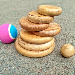 urbane chic Seven Stone/ Lagori Pitthu/Satodiyu with 1 Ball Wooden Outdoor Game image 3