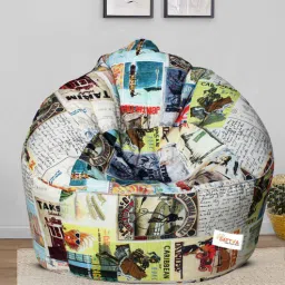 mintwud from pepperfry Muddha Canvas Fabric Bean Bag With Beans in Travel Print Colour-picture-8