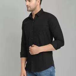 jessnx Men Slim Fit Solid Spread Collar Casual Shirt image 3