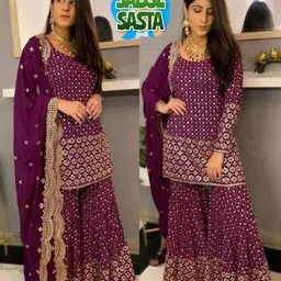 fusionvalley Semi Stitched Georgette Kurta & Sharara Fabric Embroidered-picture-10