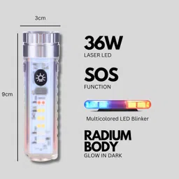 mz M914 (RECHARGEABLE LED TORCH) 36W Laser LED, SOS Function Torch image 4
