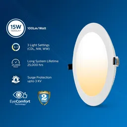 philips 15W UltraGlow Round 3in1 LED Downlighter, Pack of 3 Downlighter Ceiling Light Ceiling Lamp image 2