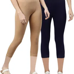 rocksy 3/4th Capri leggings Women Dark Blue, Beige Capri-picture-17