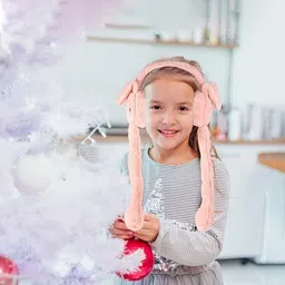 empoison Moving Jumping Rabbit Ears Headbands for Women Girls Peach Color Ear Muff image 2