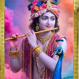 tasvirra Elegant Lord Krishna with Flute and Peacock – Divine Portrait Art Digital Reprint 12 inch x 9 inch Painting-picture-12