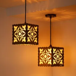 us dzire Wooden Lamp Shade (2 Lamp Set) Hanging Light Fixture |For Home Living Room Decor Pendant Lamp Ceiling Lamp image 1