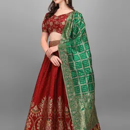 purvaja Solid, Embellished Semi Stitched Lehenga Choli image 3