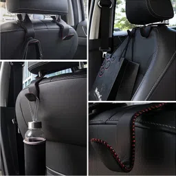 jvcv Headrest Hooks for Car, Back Seat Organizer black red Leather Car Coat Hanger image 5