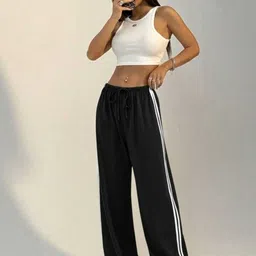 ms bottom Women Striped Black Track Pants image 3