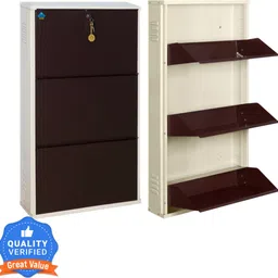 delite kom 20 Inches wide Latitude Three Door Powder Coated Wall Mounted Metallic Ivory Coffee Metal, Metal, Metal Shoe Rack image 2