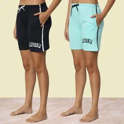zeppi Pack of 2 Printed Women Black, Light Blue Casual Shorts-picture-16