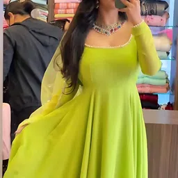 happy fashion Solid Georgette Stitched Anarkali Gown image 4