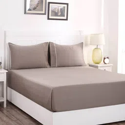 Grey Solid 300 TC 100% Cotton Single Bed Sized Bed Sheets With 1 Pillow Cover by Maspar image 1
