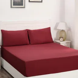 maspar Red Solid 200 TC Cotton King Sized Bed Sheets with 2 Pillow Covers-picture-18